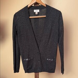 LOFT Women's Dark Gray Cardigan Sweater with Sequin Accented Pockets